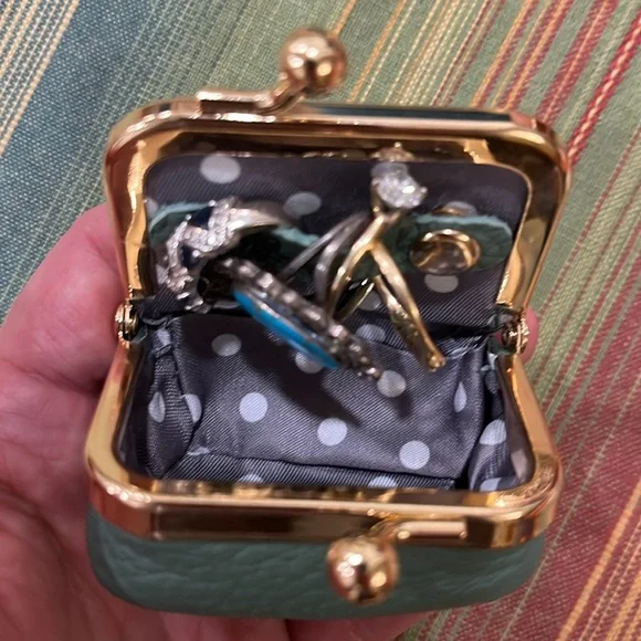 Mini Leather Jewelry Travel Organizer Kiss Lock Blue NWT - Picture 5 of 8